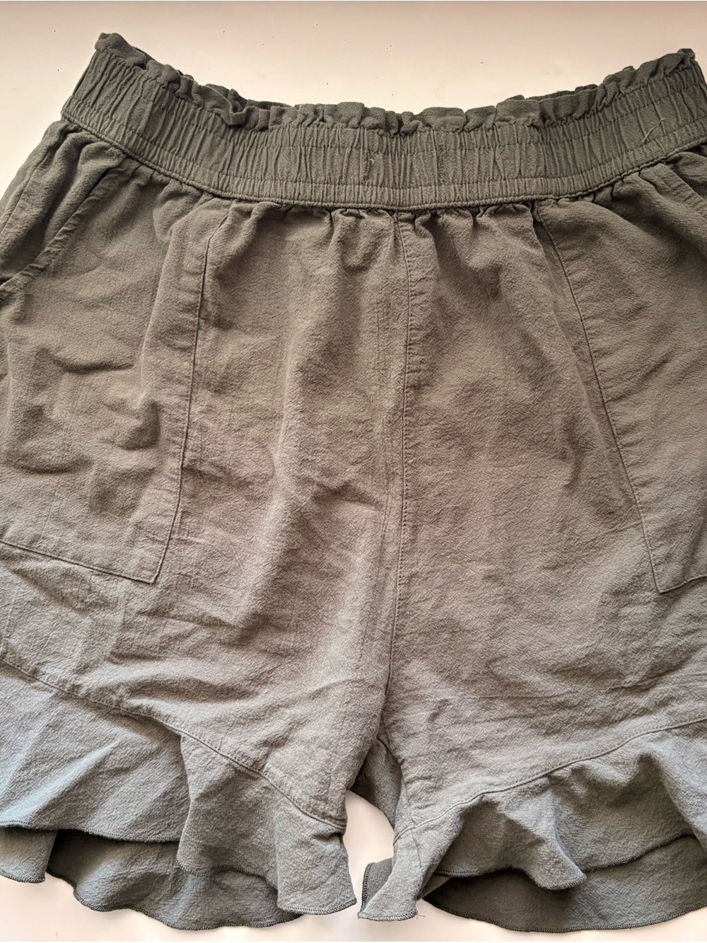 Source Unknown Olive Ruffle-Hem High Waist Shorts